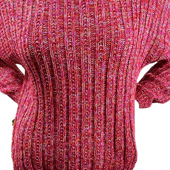 Chunky Cable Knit Pinks Reds Speckled Oversized Comfy Crew Neck Sweater Size XS - Picture 3 of 12